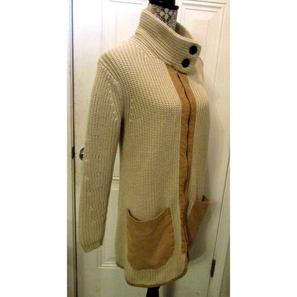 New York & Company Chunky Knit Cardigan Sweater High Neck Full Zip Jacket M - Picture 6 of 9
